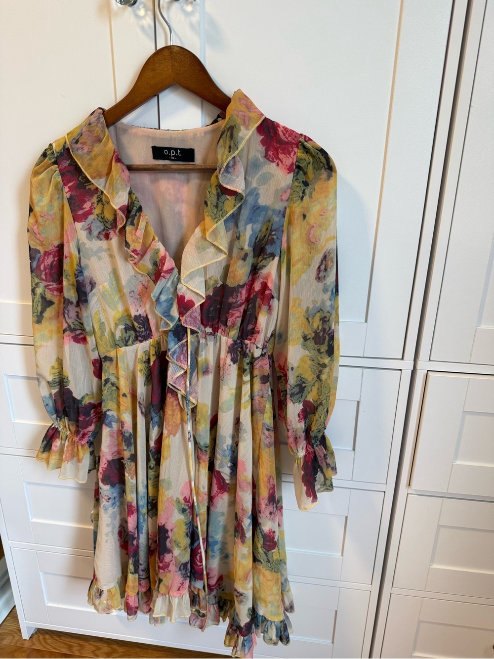 o.p.t. Floral Ruffle Mini Dress in Multi-Color